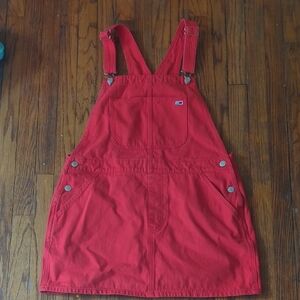 Red Denim Overall Dress